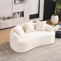Canapé deux places modulaire et arrondi de style moderne - dimensions compactes, livré avec trois oreillers décoratifs, idéal pour les petites maisons et appartements, n'exige pas d'installation - couleur blanc cassé.