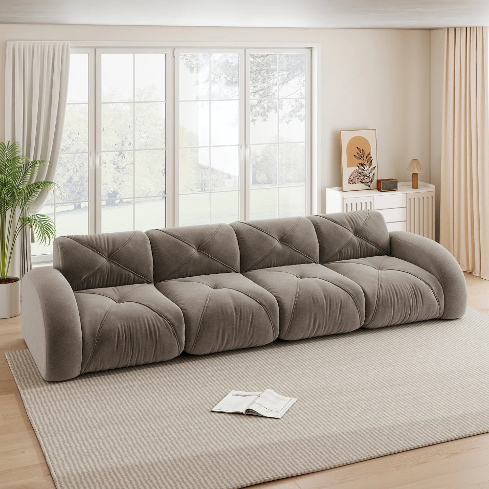 4-Seater U-Shaped Frameless Modular Combination Sofa Set Complete with 2 Matching Stools, Cozy Plush Comfort Fabric Sofa, Stable Non-Slip Base, Ready To Use Without Assembly, Stylish Leisure Couch for Family Living Room Indoo