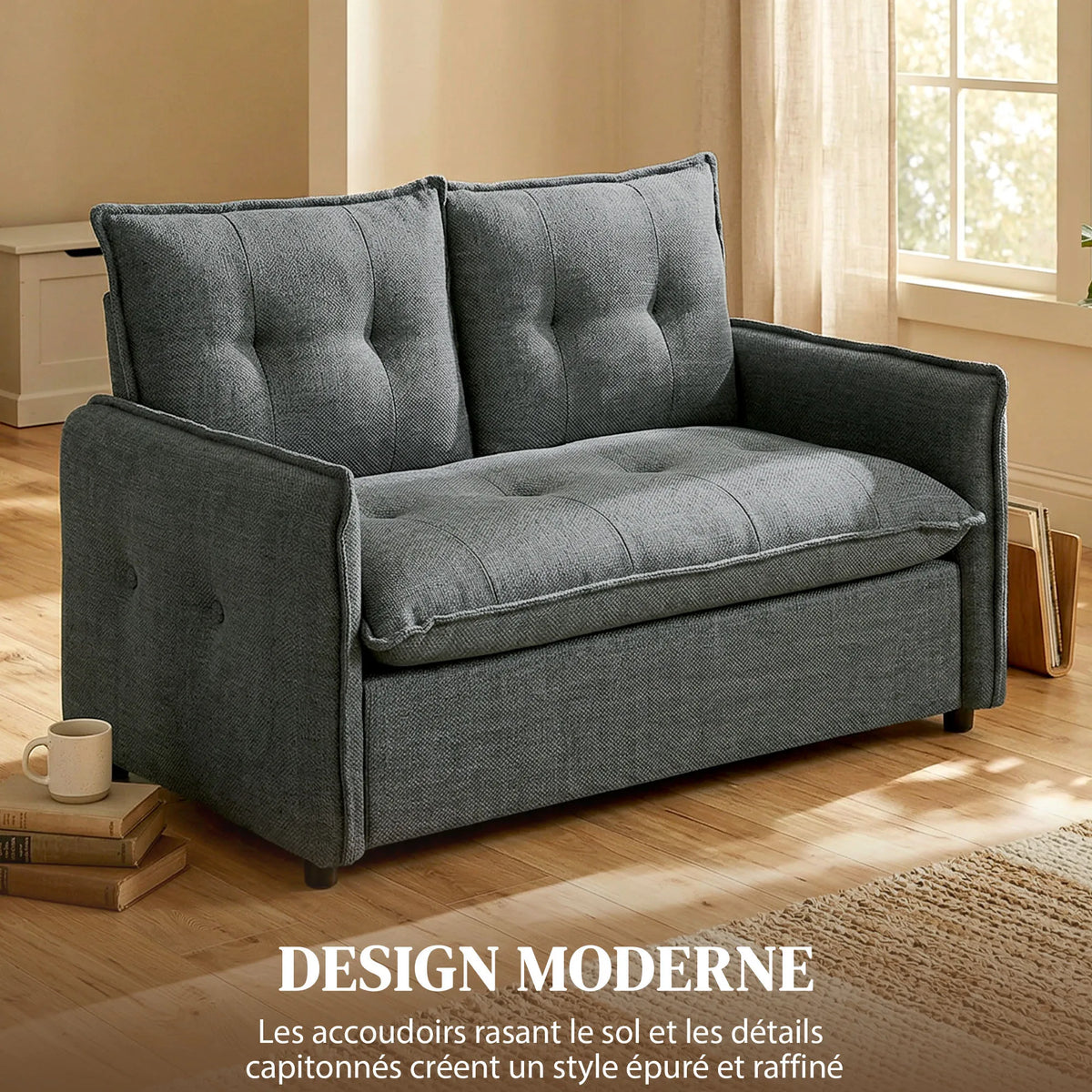 Sofa 2-seat HOMCOM, Modern Living Room sofa cm With Padded Sit, Spring cushions, Fin fabric, Dark Grey