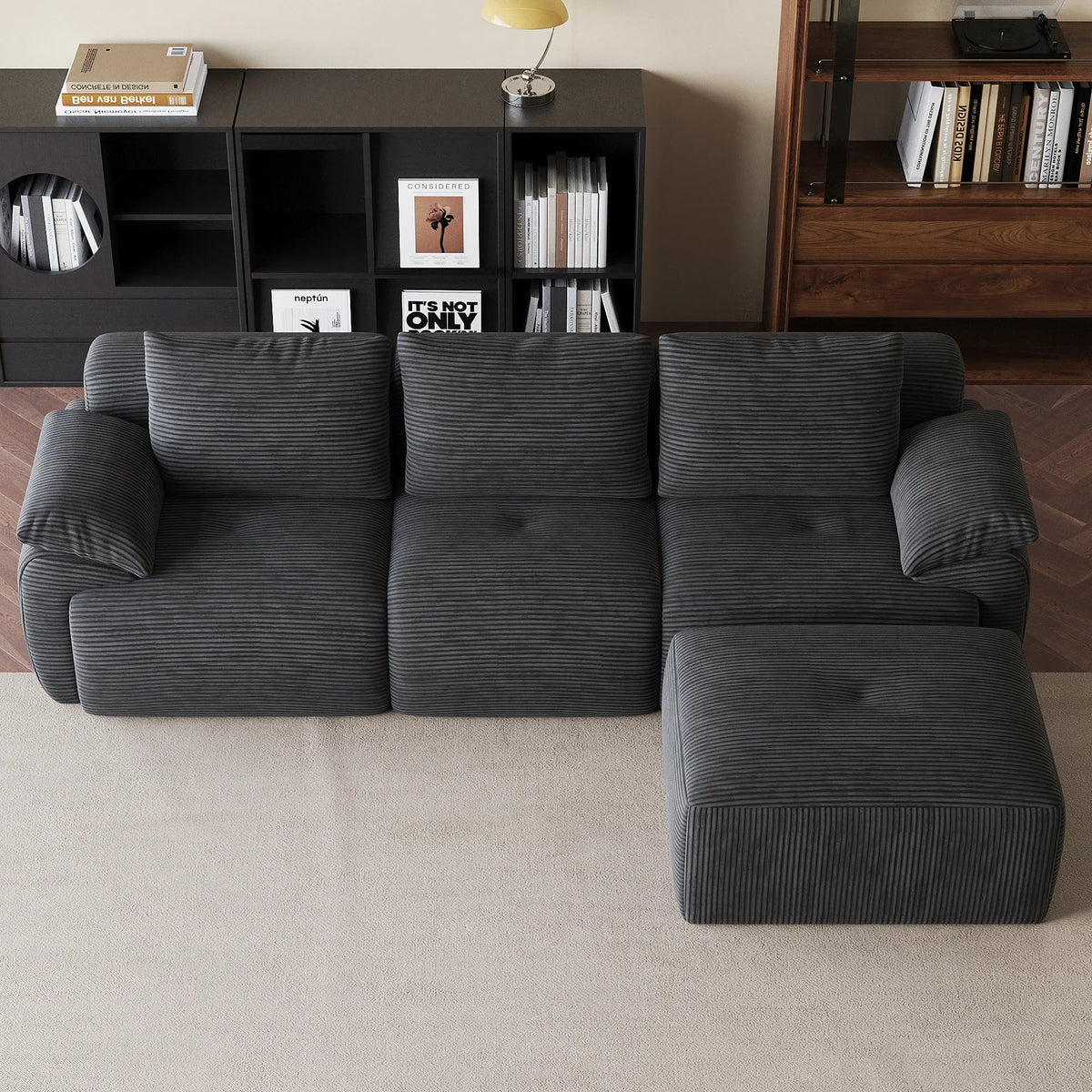 Modular Sofa, L-Shaped Corner Sectional Sofa with Ottoman High-Density Foam Spacious Seating, Living Room Sofa, Corduroy Fabric, Modern Home Furniture for Living Room Apartment Lounge