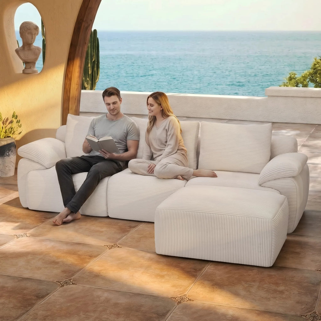 Modular Sofa, L-Shaped Corner Sectional Sofa with Ottoman High-Density Foam Spacious Seating, Living Room Sofa, Corduroy Fabric, Modern Home Furniture for Living Room Apartment Lounge