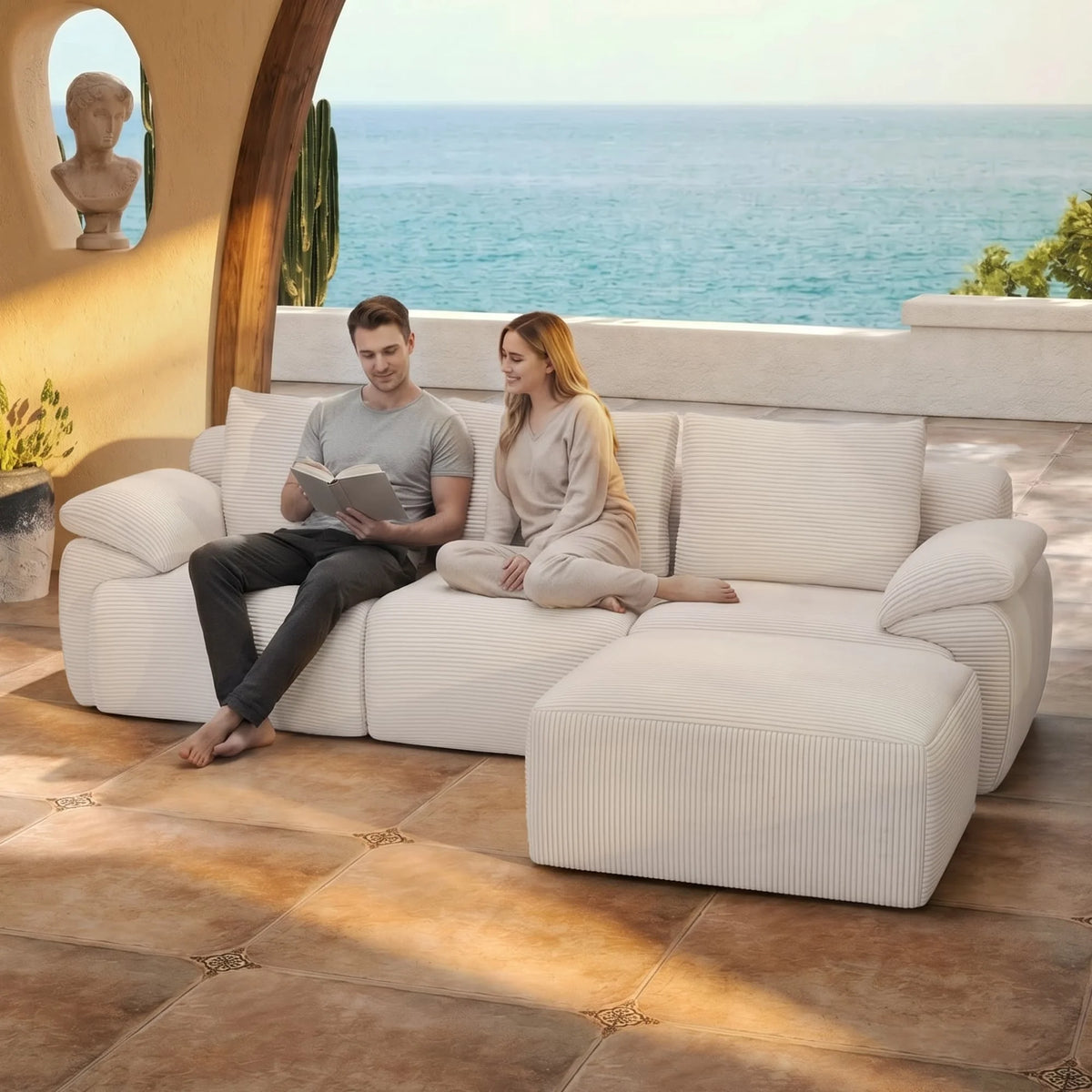 Modular Sofa, L-Shaped Corner Sectional Sofa with Ottoman High-Density Foam Spacious Seating, Living Room Sofa, Corduroy Fabric, Modern Home Furniture for Living Room Apartment Lounge