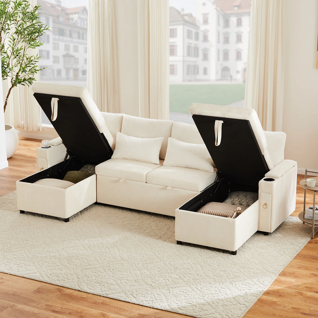 Canapé-Lit Convertible avec rangement - Design Moderne Blanc