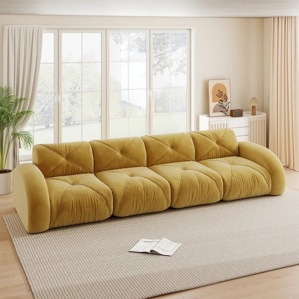 4-Seater U-Shaped Frameless Modular Combination Sofa Set Complete with 2 Matching Stools, Cozy Plush Comfort Fabric Sofa, Stable Non-Slip Base, Ready To Use Without Assembly, Stylish Leisure Couch for Family Living Room Indoo