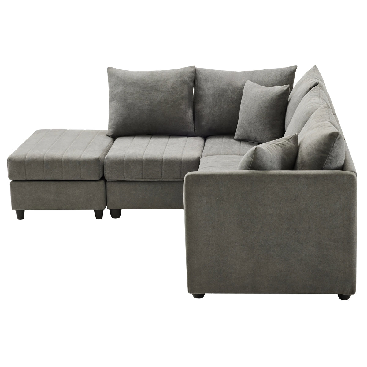 PINGGO Modern Style Corner Sofa With Vertical Stripes Modular Sofa Living Room Five-Seater Sofa Adjustable Footstool L-Type Sofa