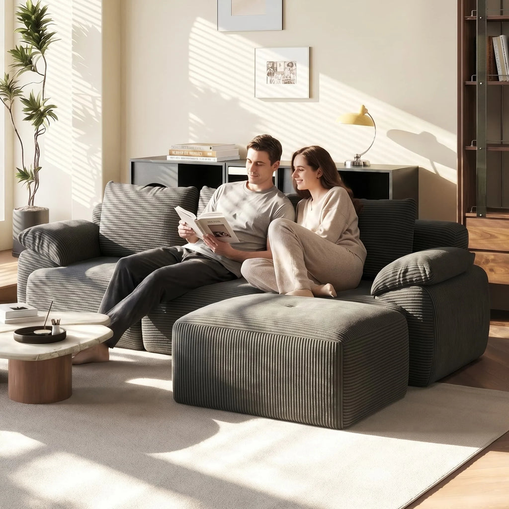 Modular Sofa, L-Shaped Corner Sectional Sofa with Ottoman High-Density Foam Spacious Seating, Living Room Sofa, Corduroy Fabric, Modern Home Furniture for Living Room Apartment Lounge