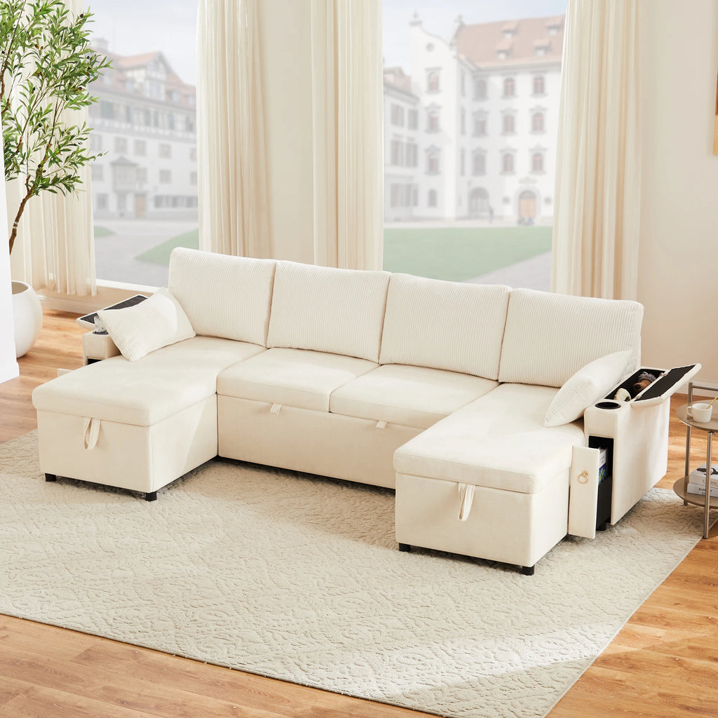 Canapé-Lit Convertible avec rangement - Design Moderne Blanc