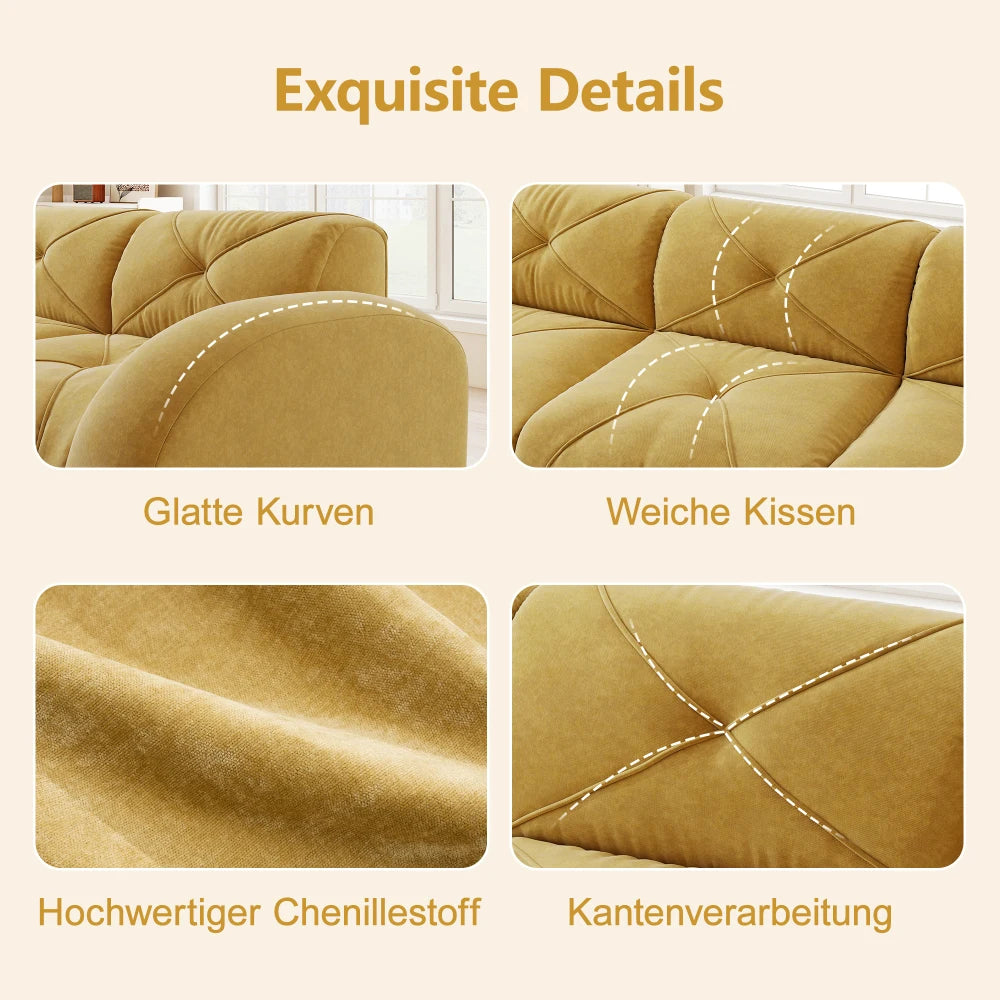 4-Seater U-Shaped Frameless Modular Combination Sofa Set Complete with 2 Matching Stools, Cozy Plush Comfort Fabric Sofa, Stable Non-Slip Base, Ready To Use Without Assembly, Stylish Leisure Couch for Family Living Room Indoo