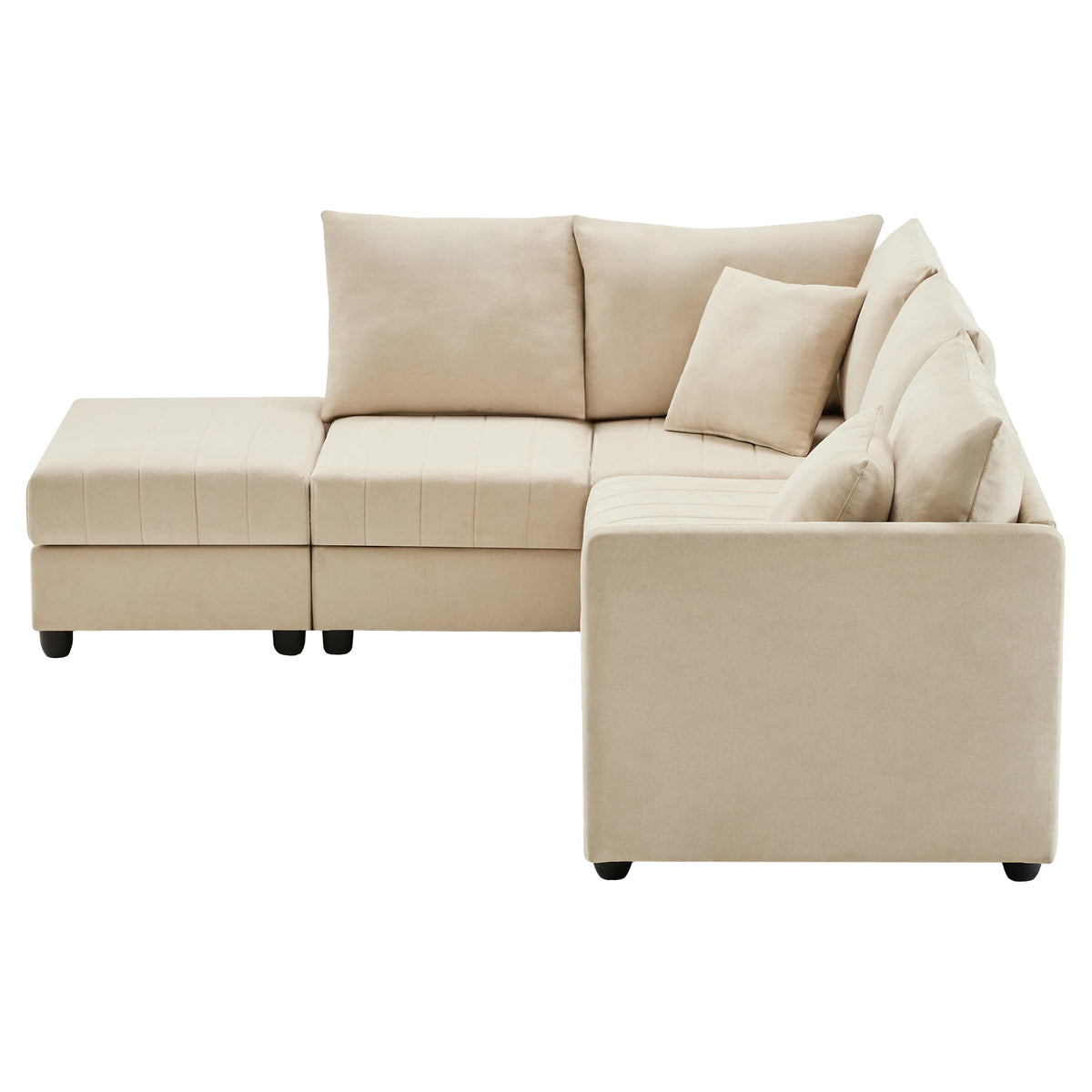 PINGGO Modern Style Corner Sofa With Vertical Stripes Modular Sofa Living Room Five-Seater Sofa Adjustable Footstool L-Type Sofa