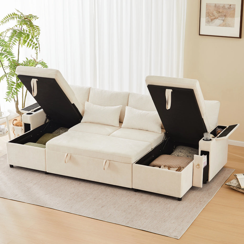 Canapé-Lit Convertible avec rangement - Design Moderne Blanc
