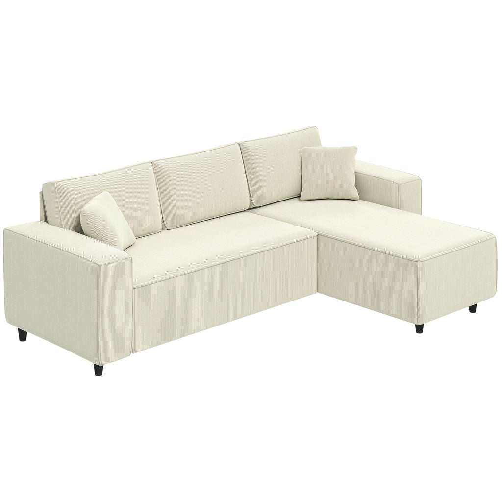 HOMCOM sofa Ride Velour Convertible, for Living Room, 3-cm, 3-seat sofa with Spring cushion, Load, 450Kg, Modern style, for Living Room, bedroom, Cream