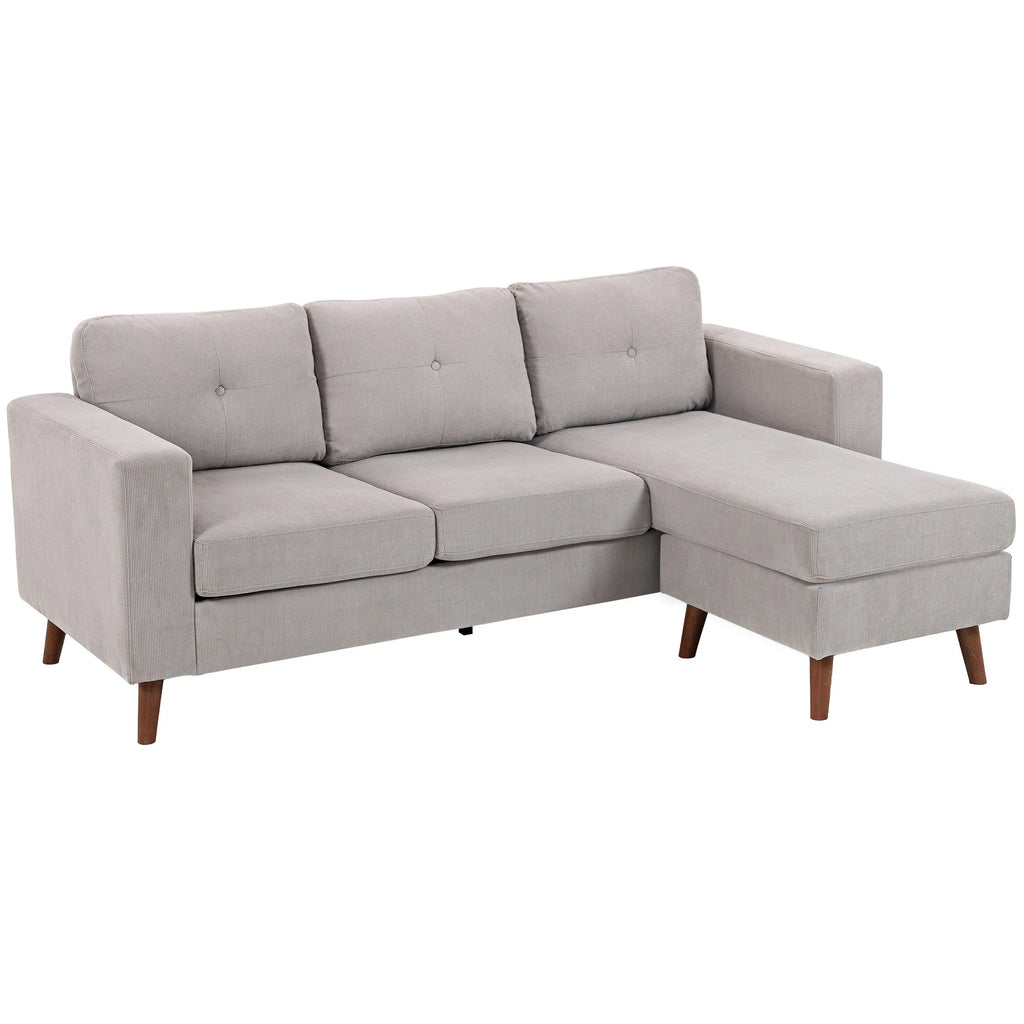 HOMCOM sofa corner reversible velvet, cm, modular 3-seat sofa with Meridian, steel frame, modern design, for living room, apartment, small space, light gray