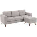 HOMCOM sofa corner reversible velvet, cm, modular 3-seat sofa with Meridian, steel frame, modern design, for living room, apartment, small space, light gray