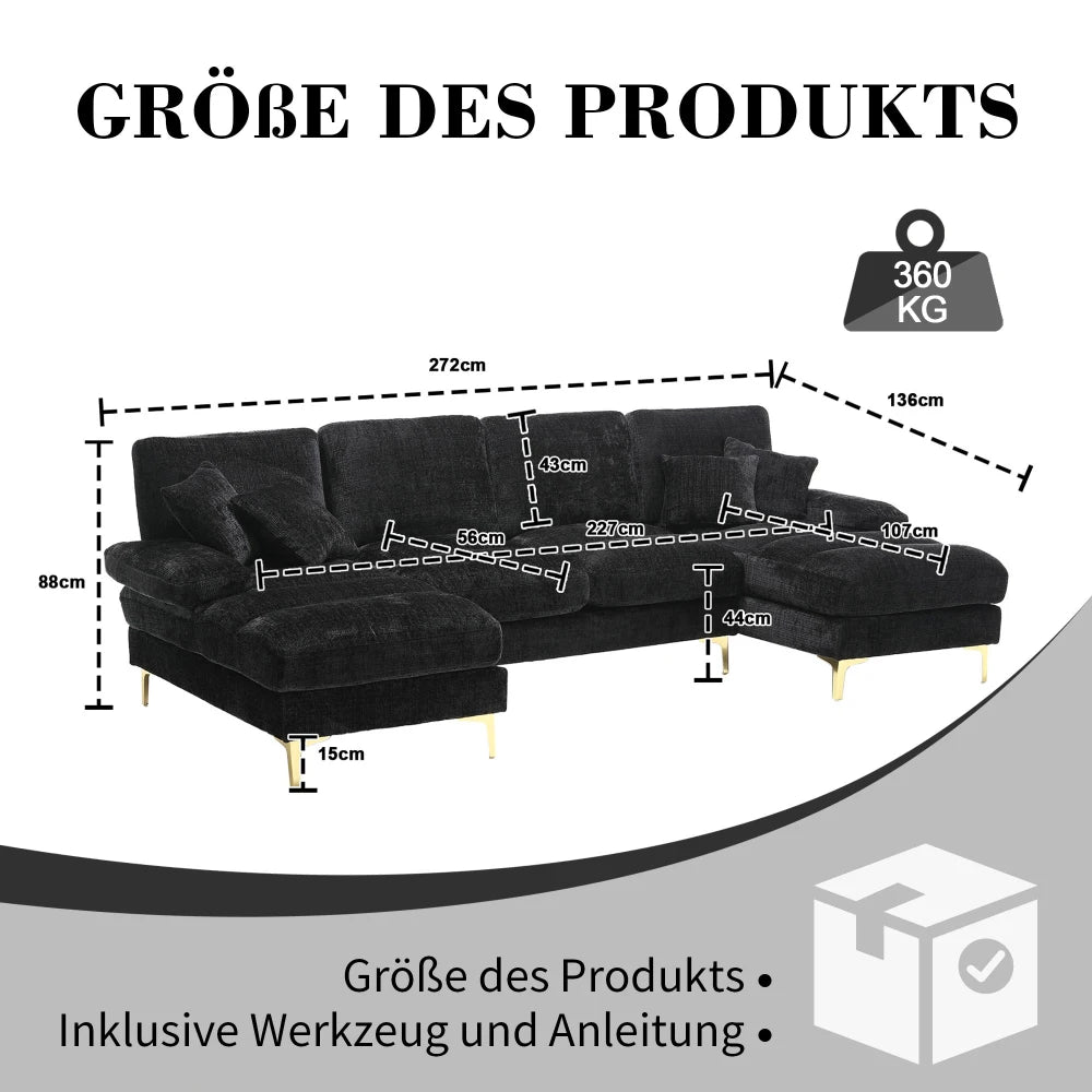 Canapé sectionnel moderne en chenille en forme de U, grand format, avec deux fauteuils inclinables, pour salon, chambre, bureau, appartement, villa, maison près du foyer (Ancien SKU : W1880S00025)
