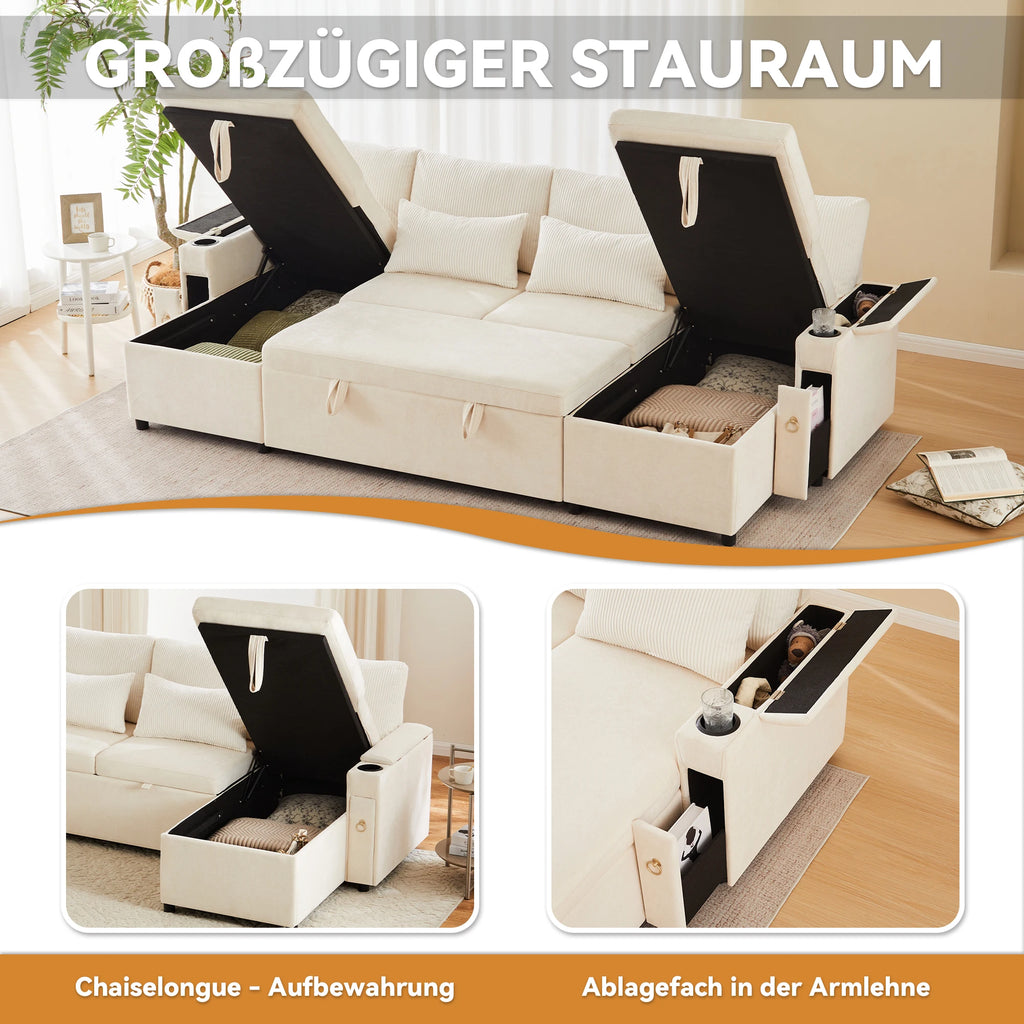 Canapé-Lit Convertible avec rangement - Design Moderne Blanc