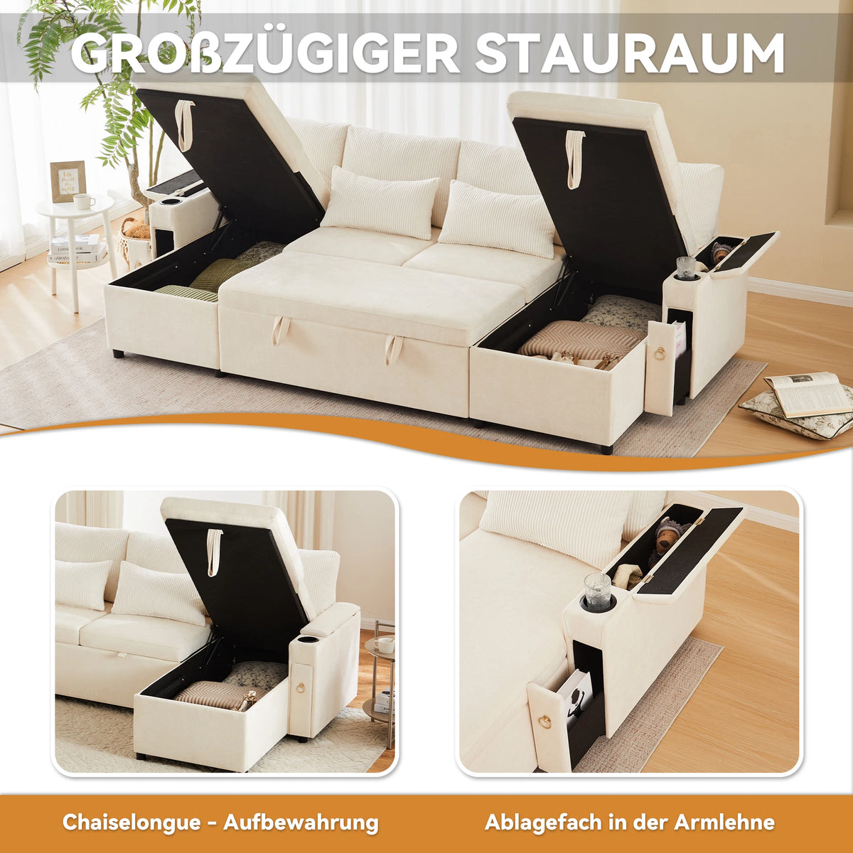 Canapé-Lit Convertible avec rangement - Design Moderne Blanc