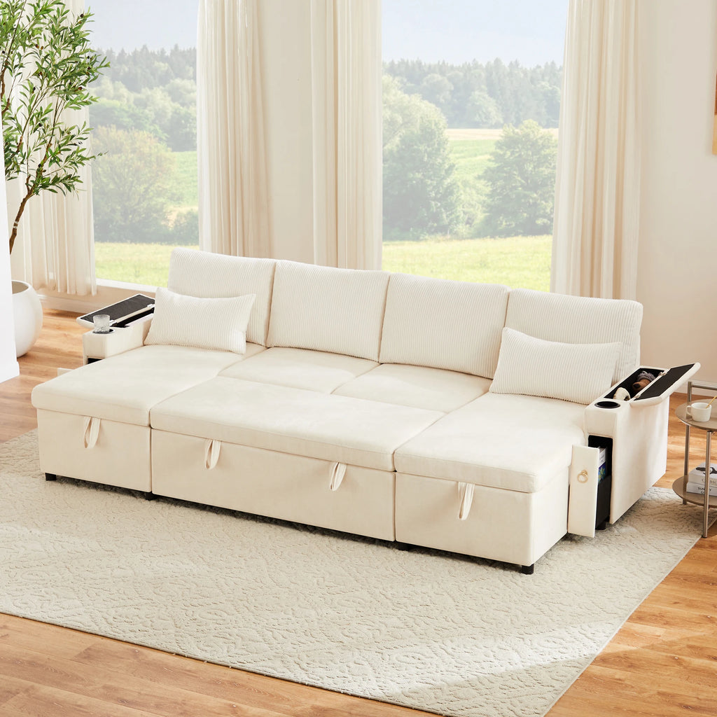 Canapé-Lit Convertible avec rangement - Design Moderne Blanc