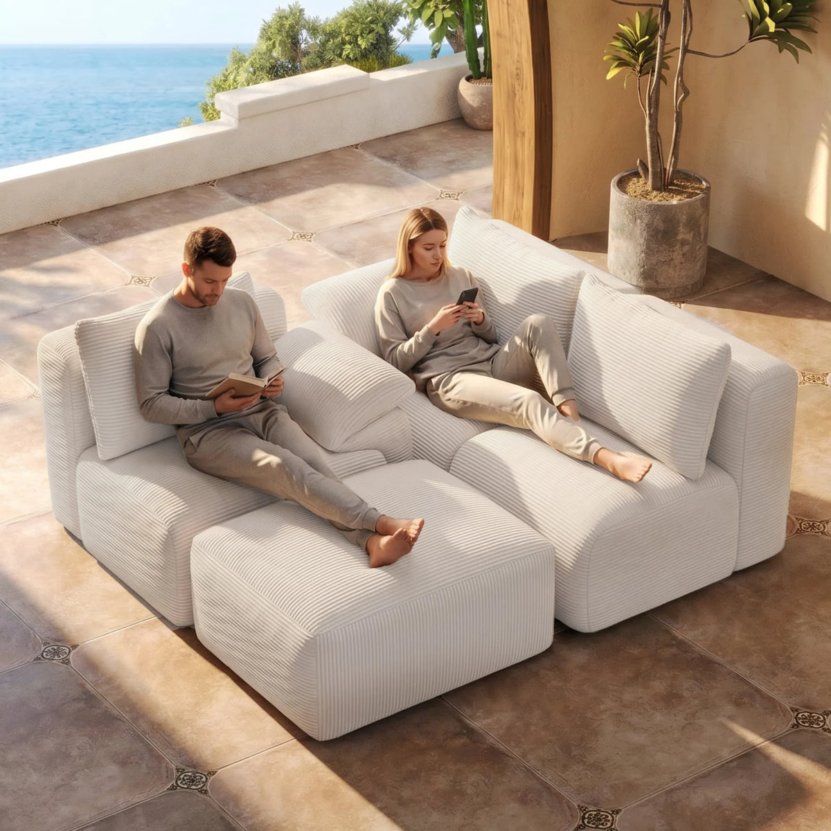 Modular Sofa, L-Shaped Corner Sectional Sofa with Ottoman High-Density Foam Spacious Seating, Living Room Sofa, Corduroy Fabric, Modern Home Furniture for Living Room Apartment Lounge