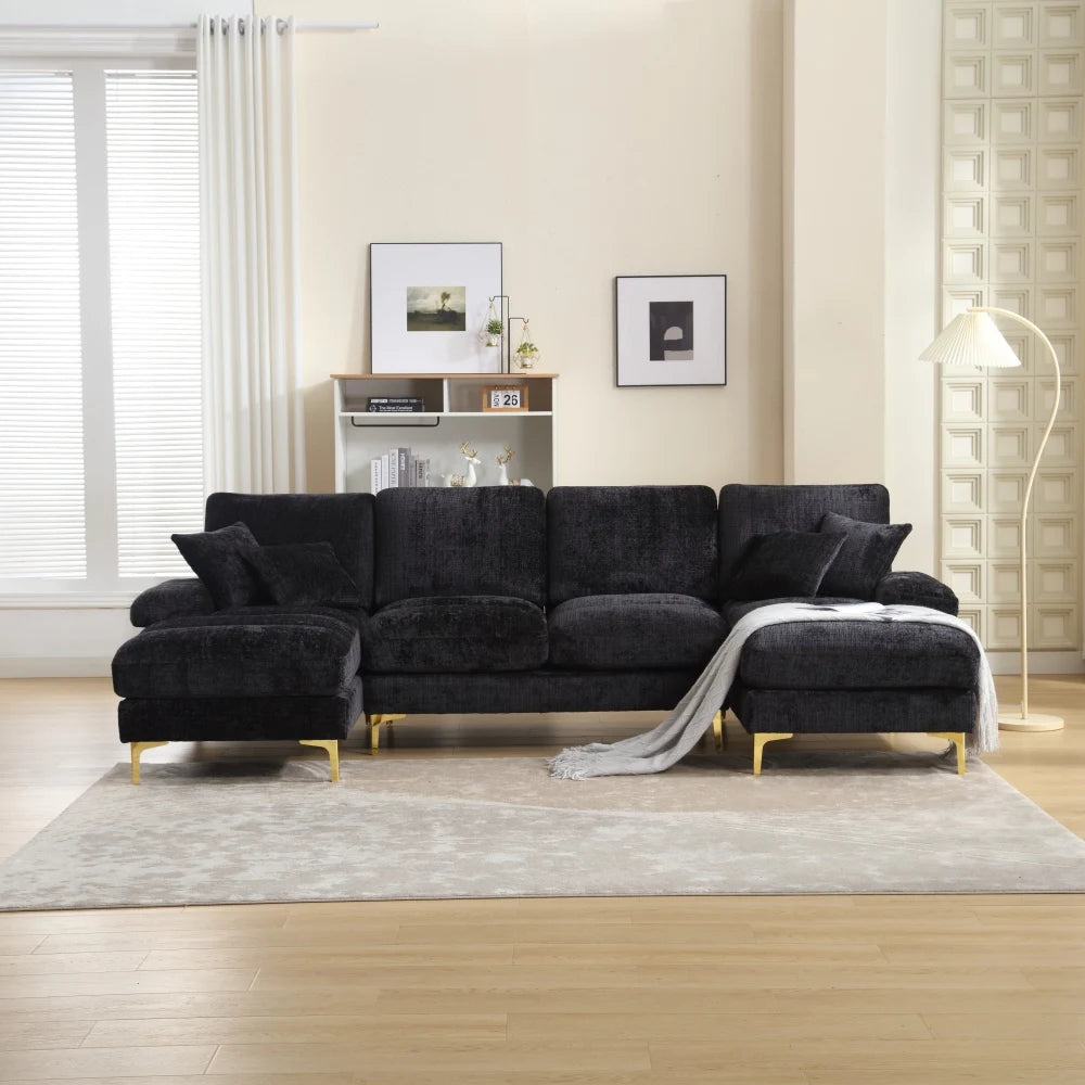 Canapé sectionnel moderne en chenille en forme de U, grand format, avec deux fauteuils inclinables, pour salon, chambre, bureau, appartement, villa, maison près du foyer (Ancien SKU : W1880S00025)