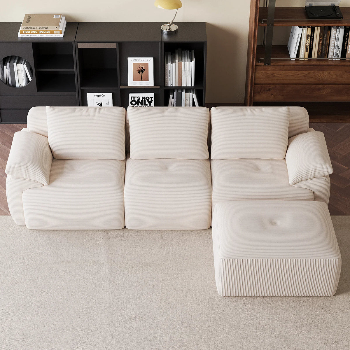 Modular Sofa, L-Shaped Corner Sectional Sofa with Ottoman High-Density Foam Spacious Seating, Living Room Sofa, Corduroy Fabric, Modern Home Furniture for Living Room Apartment Lounge