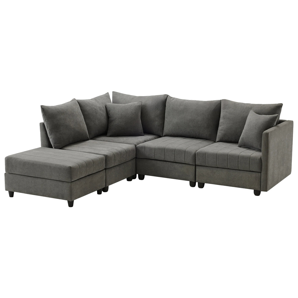 PINGGO Modern Style Corner Sofa With Vertical Stripes Modular Sofa Living Room Five-Seater Sofa Adjustable Footstool L-Type Sofa