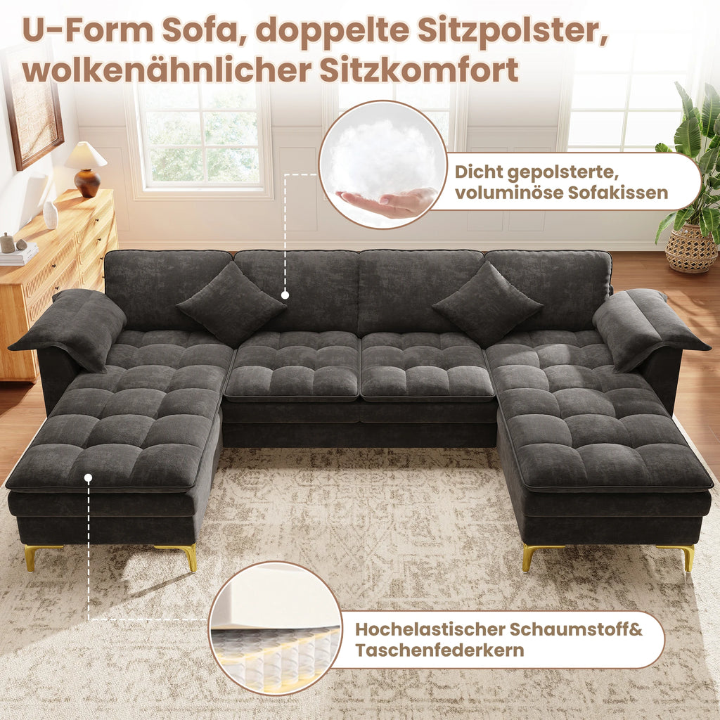 Canapé d'Angle en U 4-5 Places - velours Chenille & Grand Confort