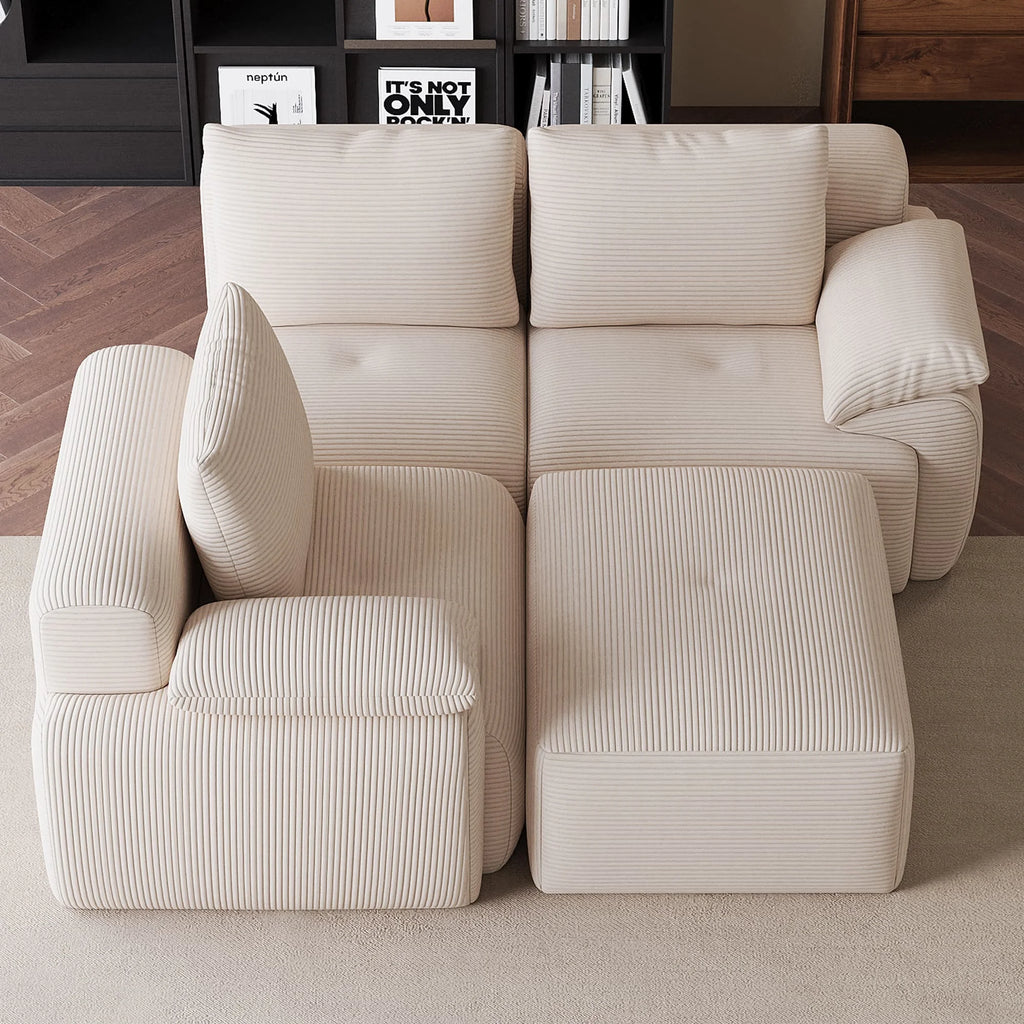 Modular Sofa, L-Shaped Corner Sectional Sofa with Ottoman High-Density Foam Spacious Seating, Living Room Sofa, Corduroy Fabric, Modern Home Furniture for Living Room Apartment Lounge