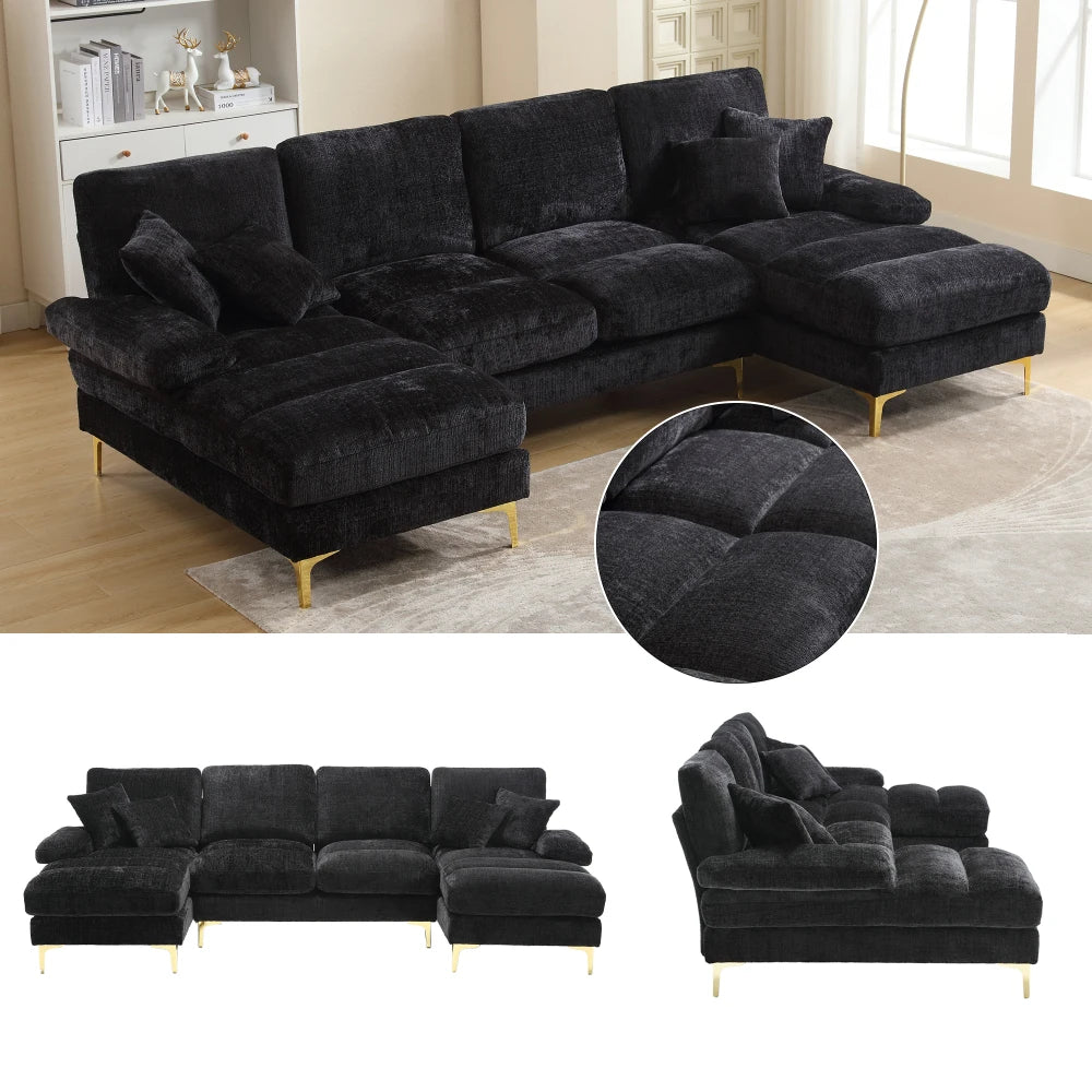 Canapé sectionnel moderne en chenille en forme de U, grand format, avec deux fauteuils inclinables, pour salon, chambre, bureau, appartement, villa, maison près du foyer (Ancien SKU : W1880S00025)