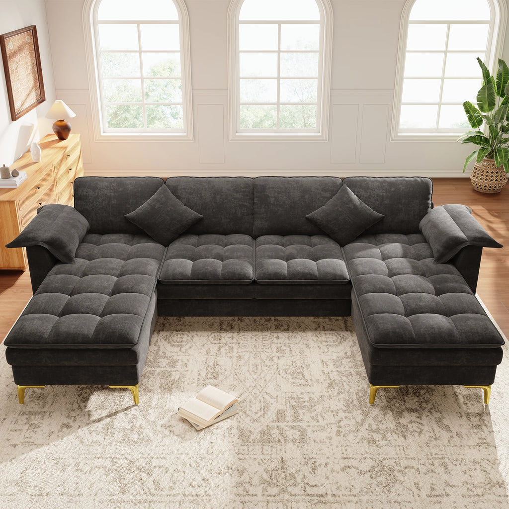 Canapé d'Angle en U 4-5 Places - velours Chenille & Grand Confort