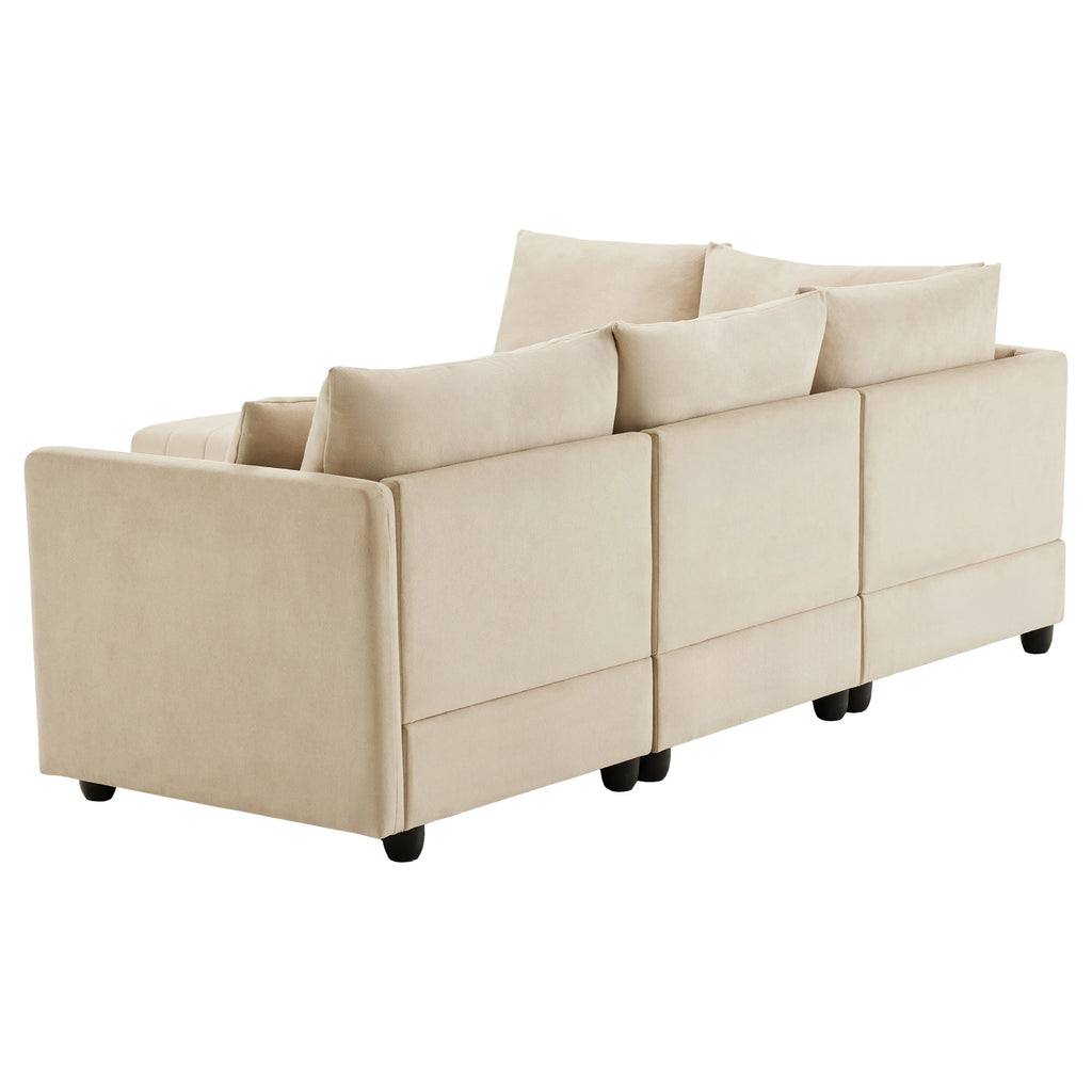 Canapé d'angle de style moderne PINGGO avec rayures verticales, canapé modulaire pour salon, canapé cinq places, repose-pieds réglable, canapé en forme de L