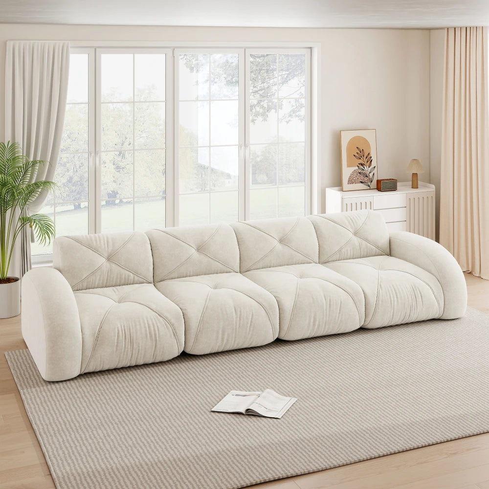 4-Seater U-Shaped Frameless Modular Combination Sofa Set Complete with 2 Matching Stools, Cozy Plush Comfort Fabric Sofa, Stable Non-Slip Base, Ready To Use Without Assembly, Stylish Leisure Couch for Family Living Room Indoo