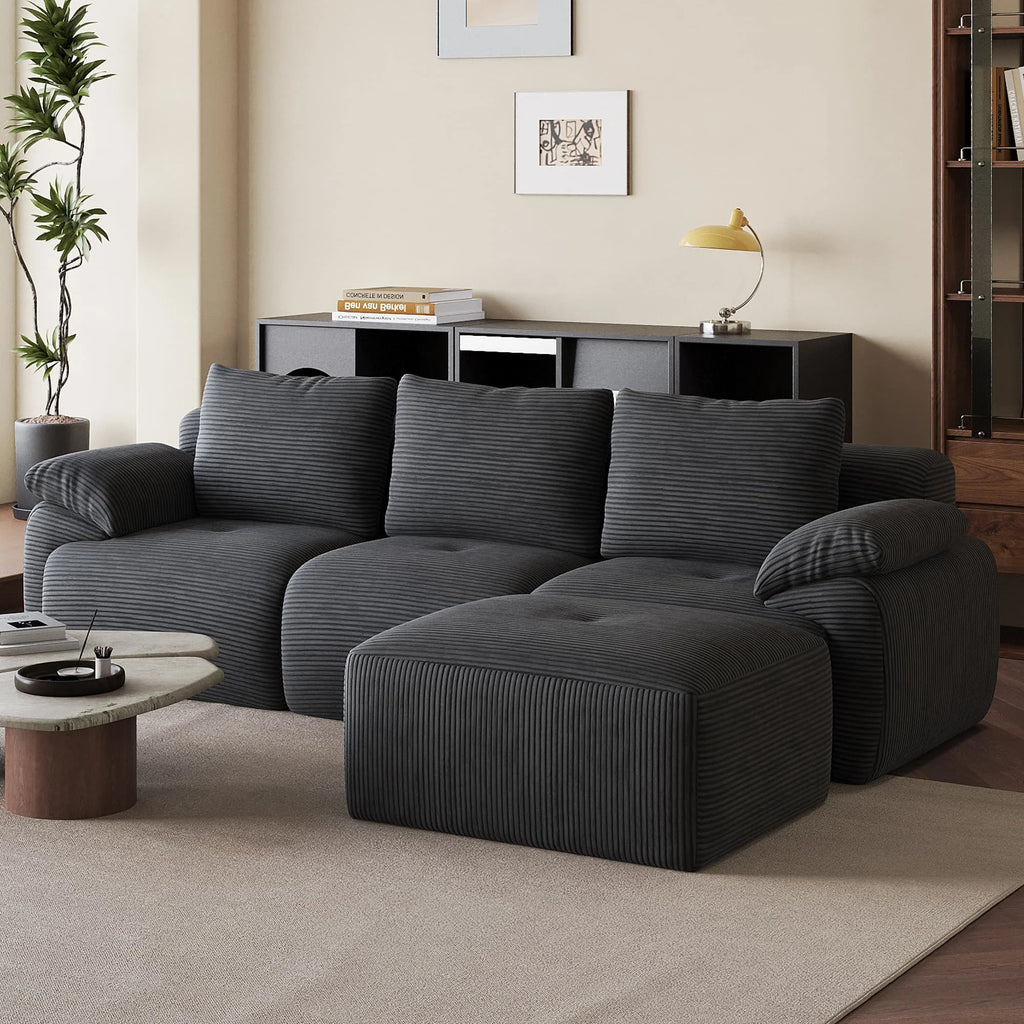 Modular Sofa, L-Shaped Corner Sectional Sofa with Ottoman High-Density Foam Spacious Seating, Living Room Sofa, Corduroy Fabric, Modern Home Furniture for Living Room Apartment Lounge