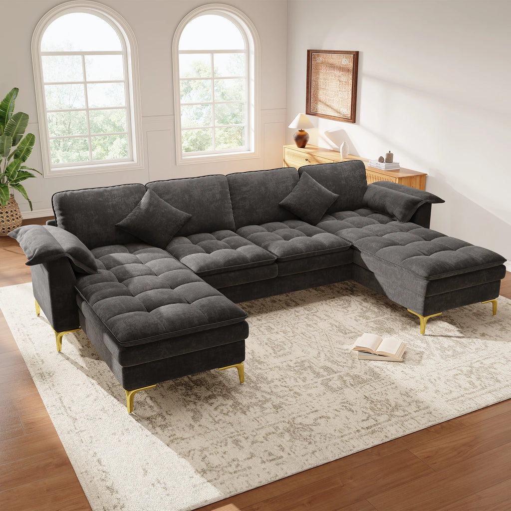 Canapé d'Angle en U 4-5 Places - velours Chenille & Grand Confort