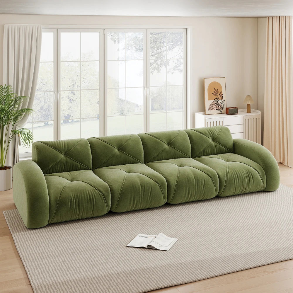 4-Seater U-Shaped Frameless Modular Combination Sofa Set Complete with 2 Matching Stools, Cozy Plush Comfort Fabric Sofa, Stable Non-Slip Base, Ready To Use Without Assembly, Stylish Leisure Couch for Family Living Room Indoo