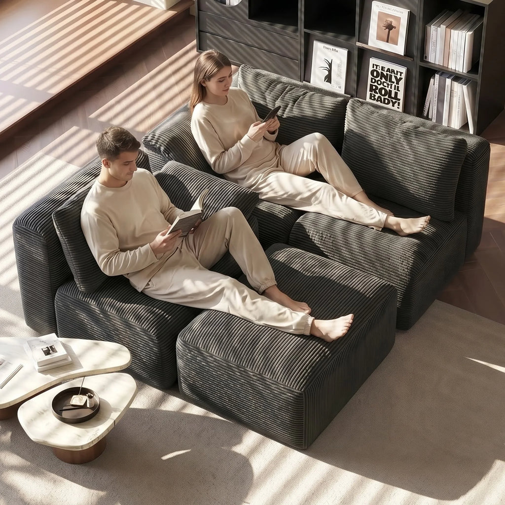 Modular Sofa, L-Shaped Corner Sectional Sofa with Ottoman High-Density Foam Spacious Seating, Living Room Sofa, Corduroy Fabric, Modern Home Furniture for Living Room Apartment Lounge