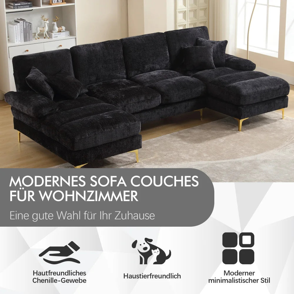 Canapé sectionnel moderne en chenille en forme de U, grand format, avec deux fauteuils inclinables, pour salon, chambre, bureau, appartement, villa, maison près du foyer (Ancien SKU : W1880S00025)