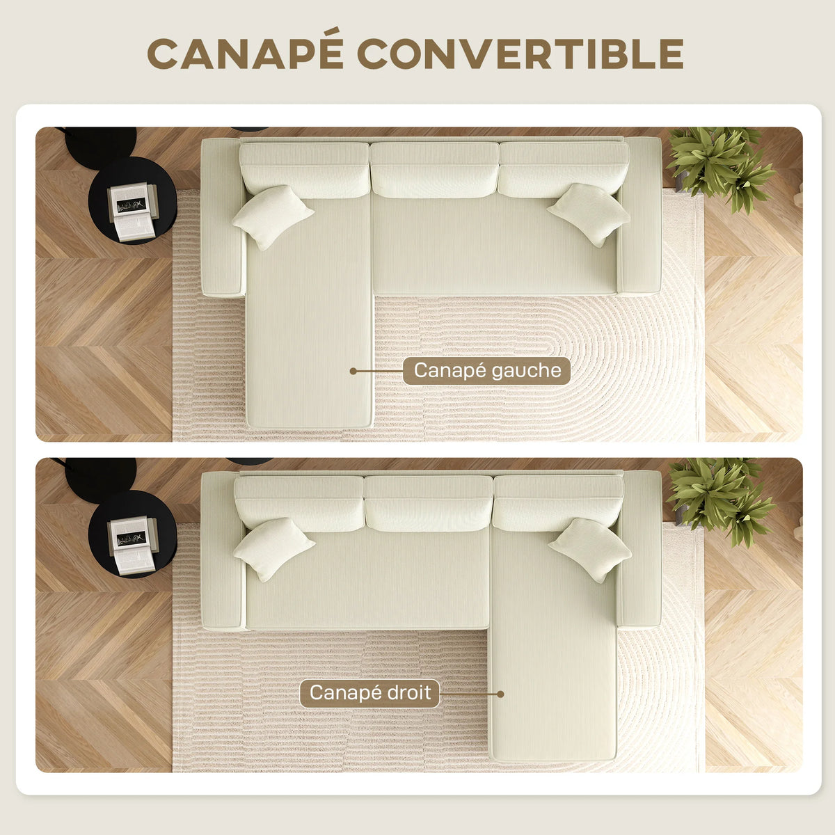 HOMCOM sofa Ride Velour Convertible, for Living Room, 3-cm, 3-seat sofa with Spring cushion, Load, 450Kg, Modern style, for Living Room, bedroom, Cream