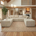 Modular Frameless U-Shaped Large Sofa Set for 6, Includes Big Pillows, Soft Skin-Friendly Corduroy Velvet Sofa with Fluffy Feel, Ideal for Family Gatherings, Assembly-Free Ready-To-Use, Modern Leisure Sofa for Home