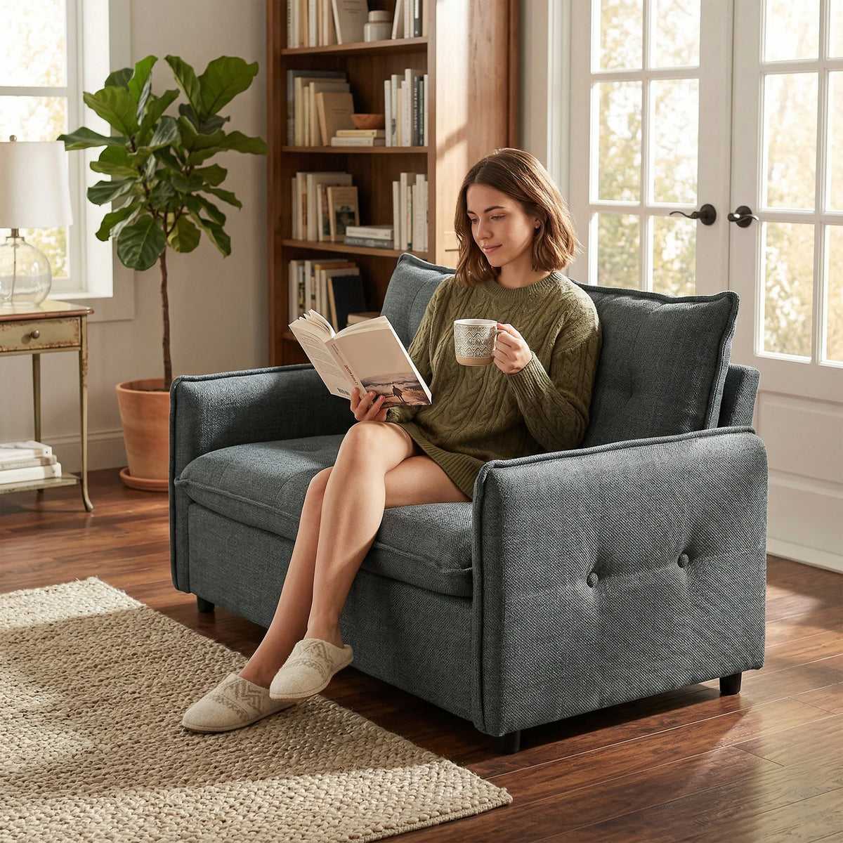 Sofa 2-seat HOMCOM, Modern Living Room sofa cm With Padded Sit, Spring cushions, Fin fabric, Dark Grey