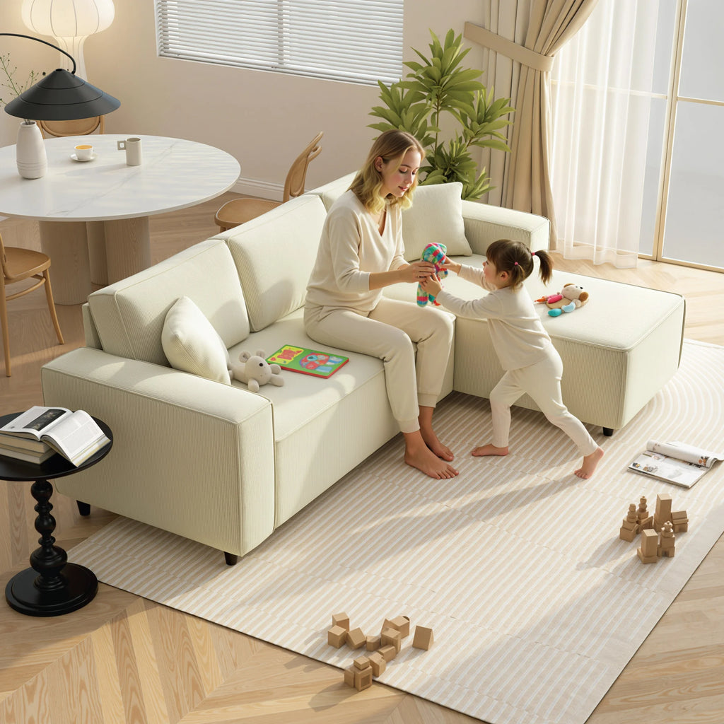 HOMCOM sofa Ride Velour Convertible, for Living Room, 3-cm, 3-seat sofa with Spring cushion, Load, 450Kg, Modern style, for Living Room, bedroom, Cream